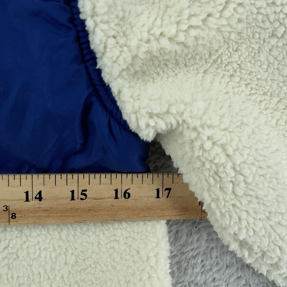 GAP Kids Jacket Youth Medium 8 Blue Cream Sherpa Fleece‎ Hooded Full Zip Pocket